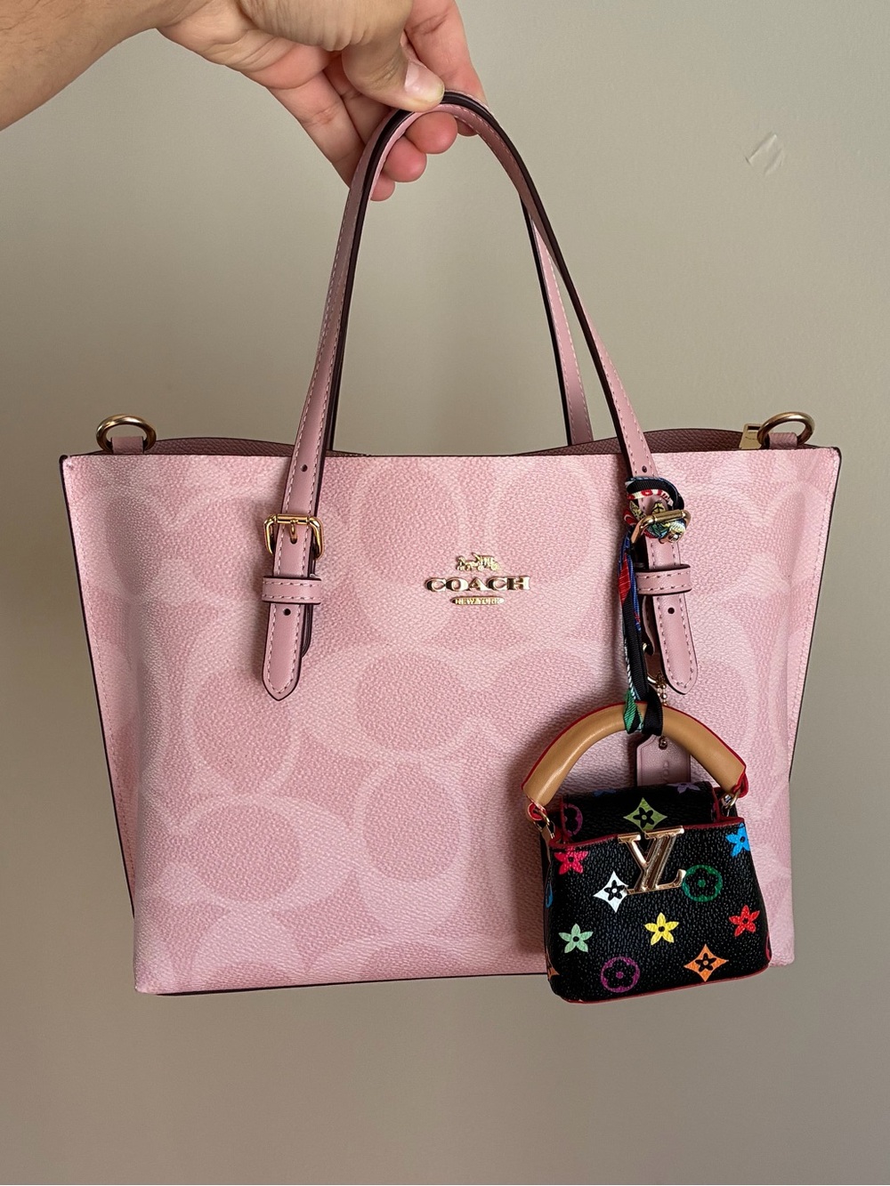 Black Multicolor Mini Top-Handle Bag Charm